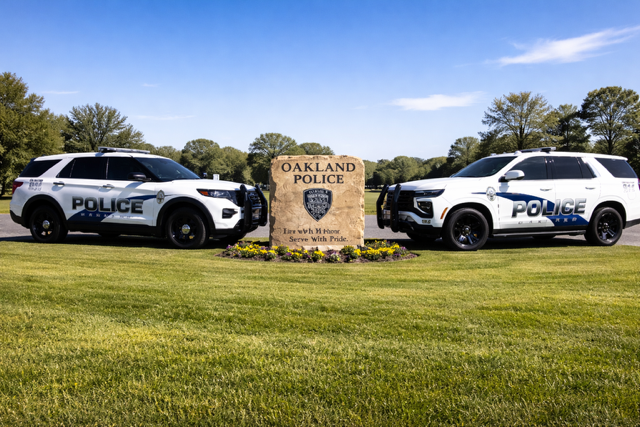 Image of OPD cars by OPD sign